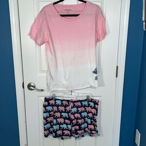 Little blue house, short sleeve top and matching shorts with the elastic waist